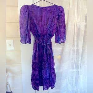 Nieman Marcus 
Purple stripe silk dress Size 4
With sash belt